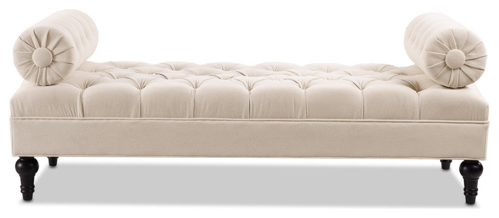 Lewis 60" Tufted Bolster Arm Entryway Bench, Sky Neutral Beige Polyester
