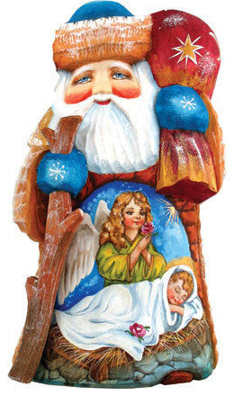 Artistic Wood Carved Wonderful Wish Santa Claus Nativity Sculpture