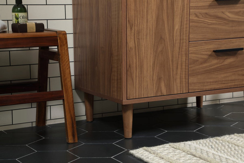 Home Living Modern Natural Oak-Light Bathroom Vanity, Walnut Brown, 30"