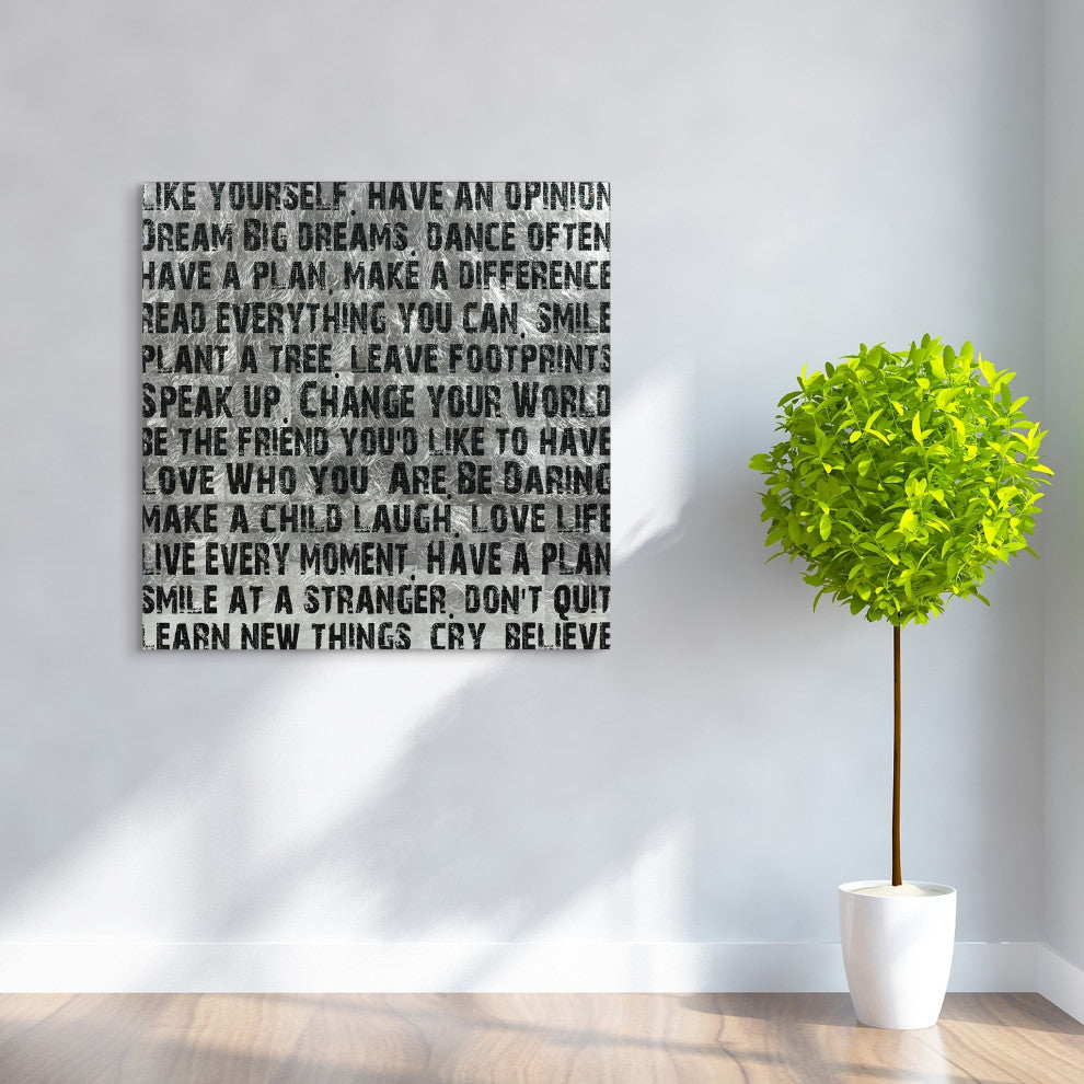 "Words & Quotes" Reverse Printed on Tempered Glass With Silver Leaf Wall Art