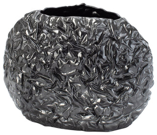Crinkled Paper Oval Vase, Silver, Large