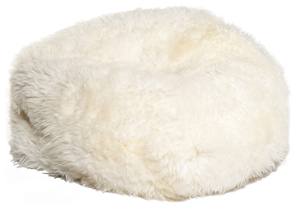 HomeRoots 31" x 31" x 31" White Short-Hair Sheepskin Bean Bag