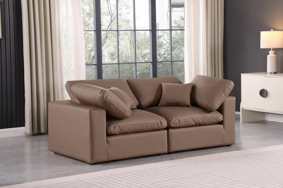 Comfy Upholstered Modular Sofa, Brown, 2-Piece: 2 Corner Chair, Vegan Leather