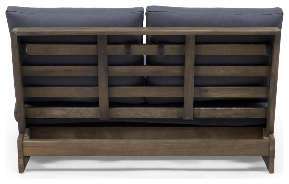 Kaitlyn Outdoor Acacia Wood Loveseat with Cushions, Gray