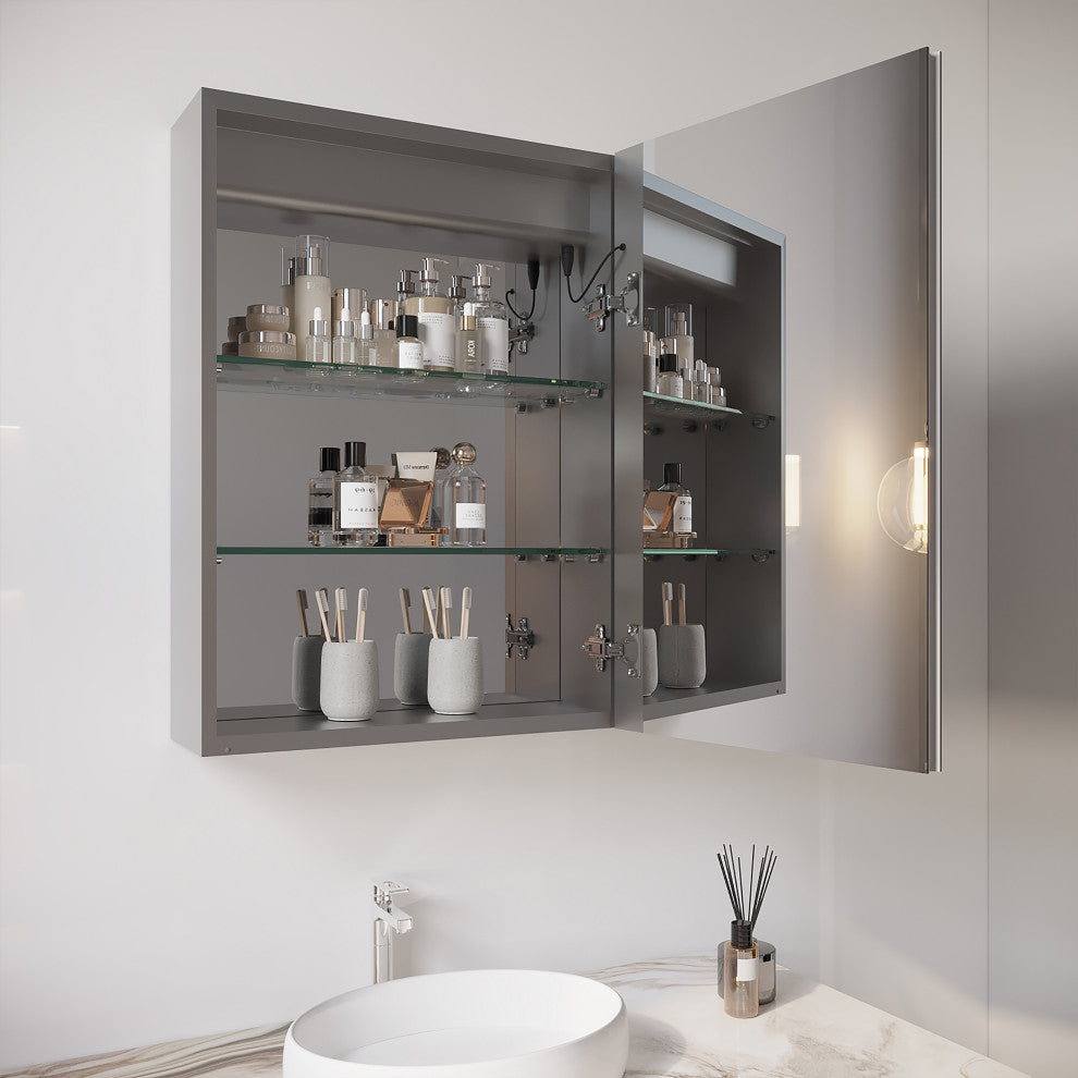 20" Surface/Recessed Mount Aluminum Medicine Cabinet with Mirror and LED Lights