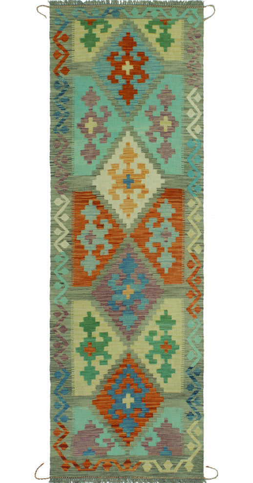 Sangat Kilim Lamia Gray/Rust Runner, 2'8x8'7