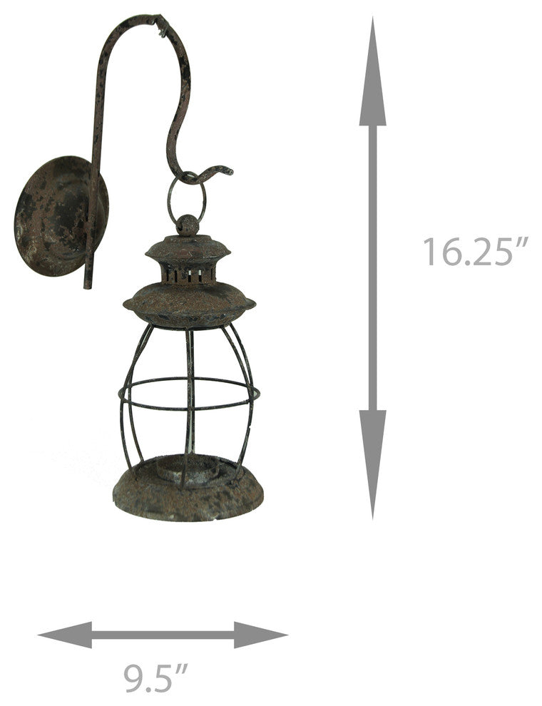 Distressed Metal Vintage Lantern Wall Mounted Candle Sconce