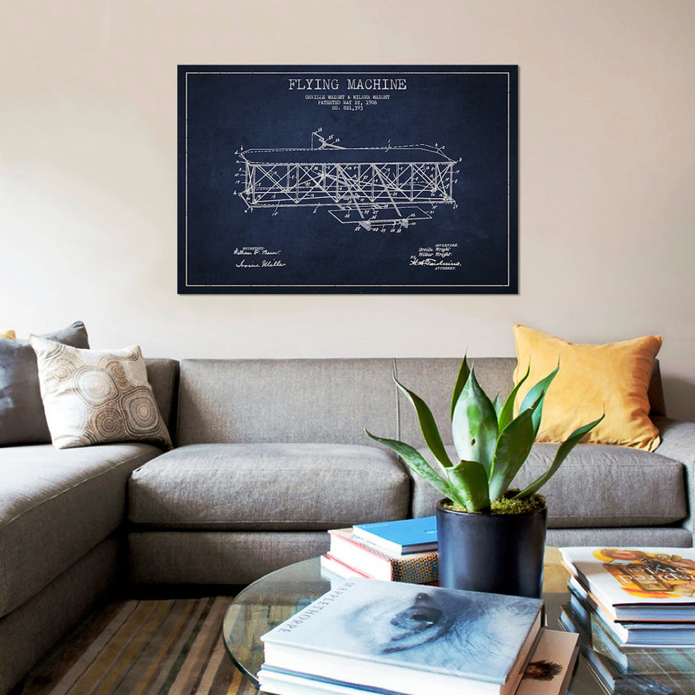 "Airplane Navy Blue Patent Blueprint" by Aged Pixel, Canvas Print, 40"x26"