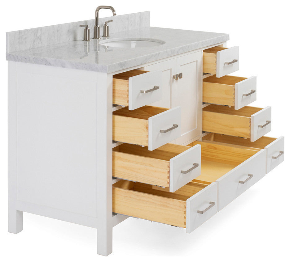 ARIEL Cambridge 55" Single Oval Sink Bathroom Vanity White With Marble Top