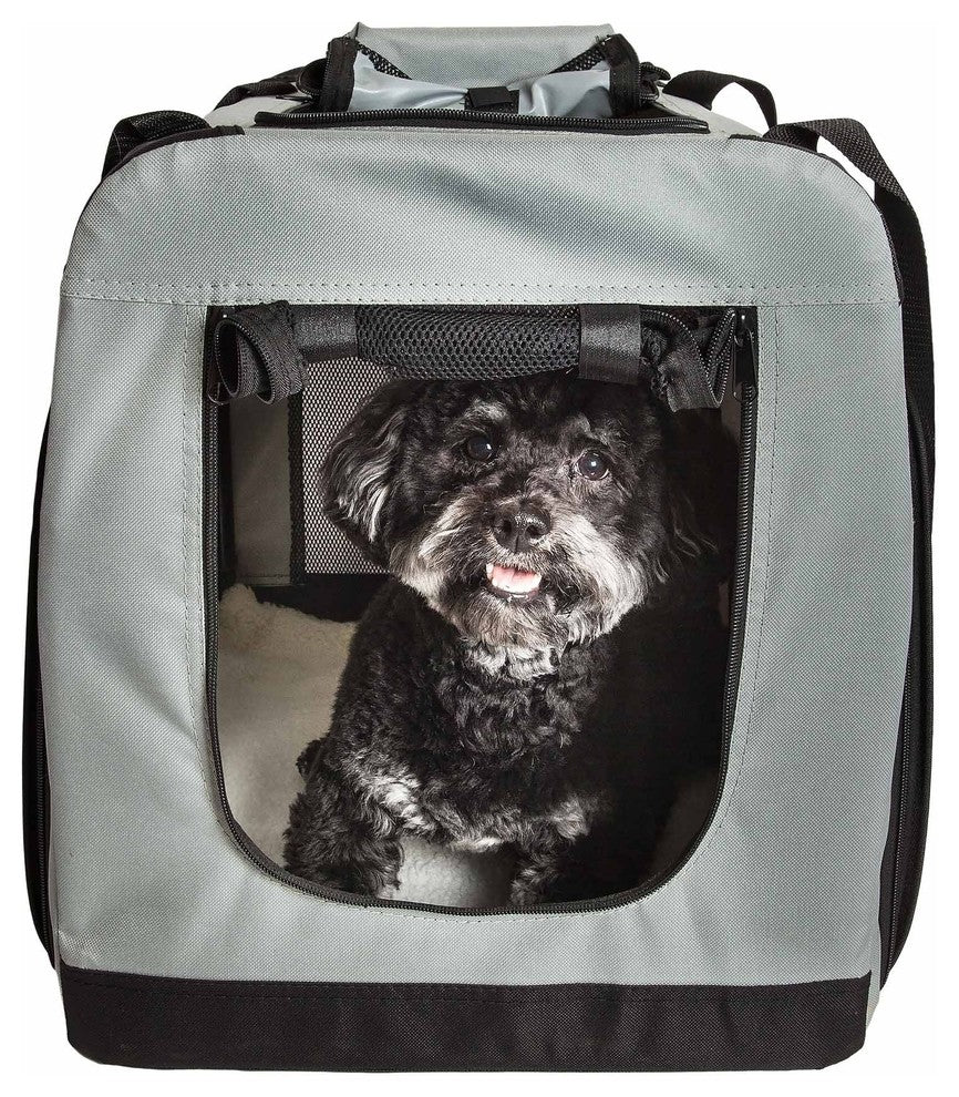 Hounda Accordion Collapsible Dual-Sided Expandable Pet Crate, Gray, Small