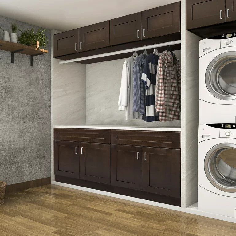 Classic Pantry Cabinet, Paneled Doors With Soft-Close Hinges & Drawer, Espresso