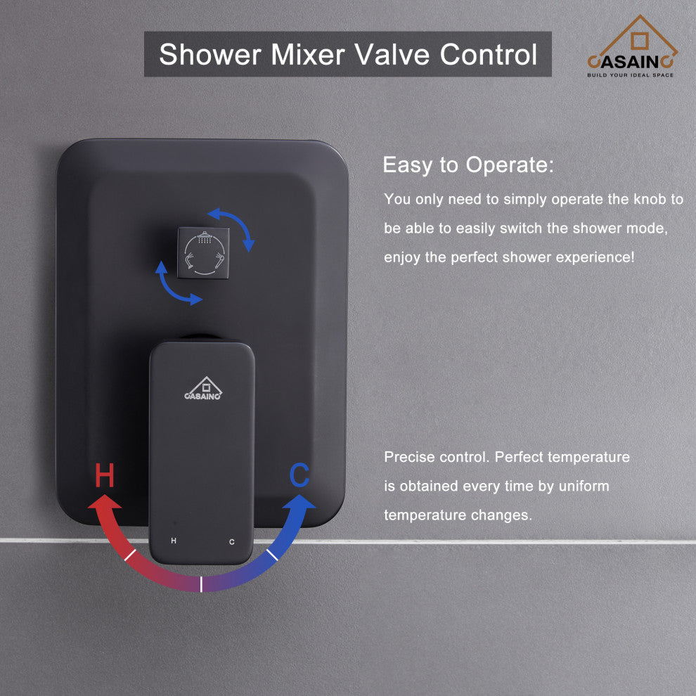 9inch Shower System Brushed Nickel Dual Head Waterfall Shower Bar System, Matte Black