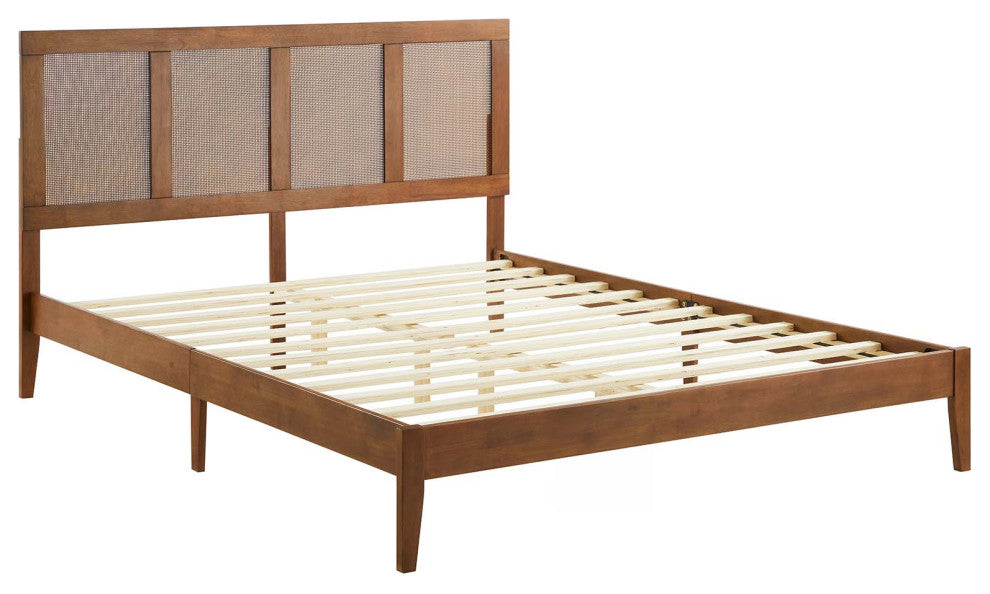 Sirocco Rattan and Wood King Platform Bed, Walnut