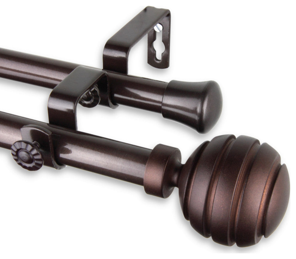 Olga Double Curtain Rod 3/4" Dia. 66-120", Cocoa