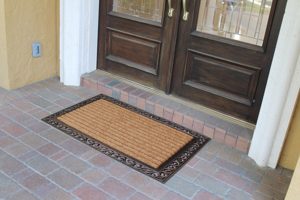 Rubber and Coir Molded Large Double Door Mat, Copper Finish, 30"X48"