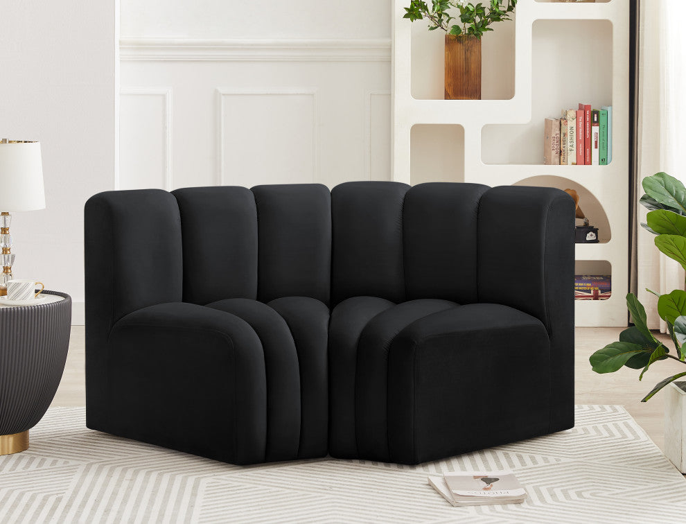 Arc Velvet Upholstered 2-Pc. Inward Curved Modular Sectional, Black