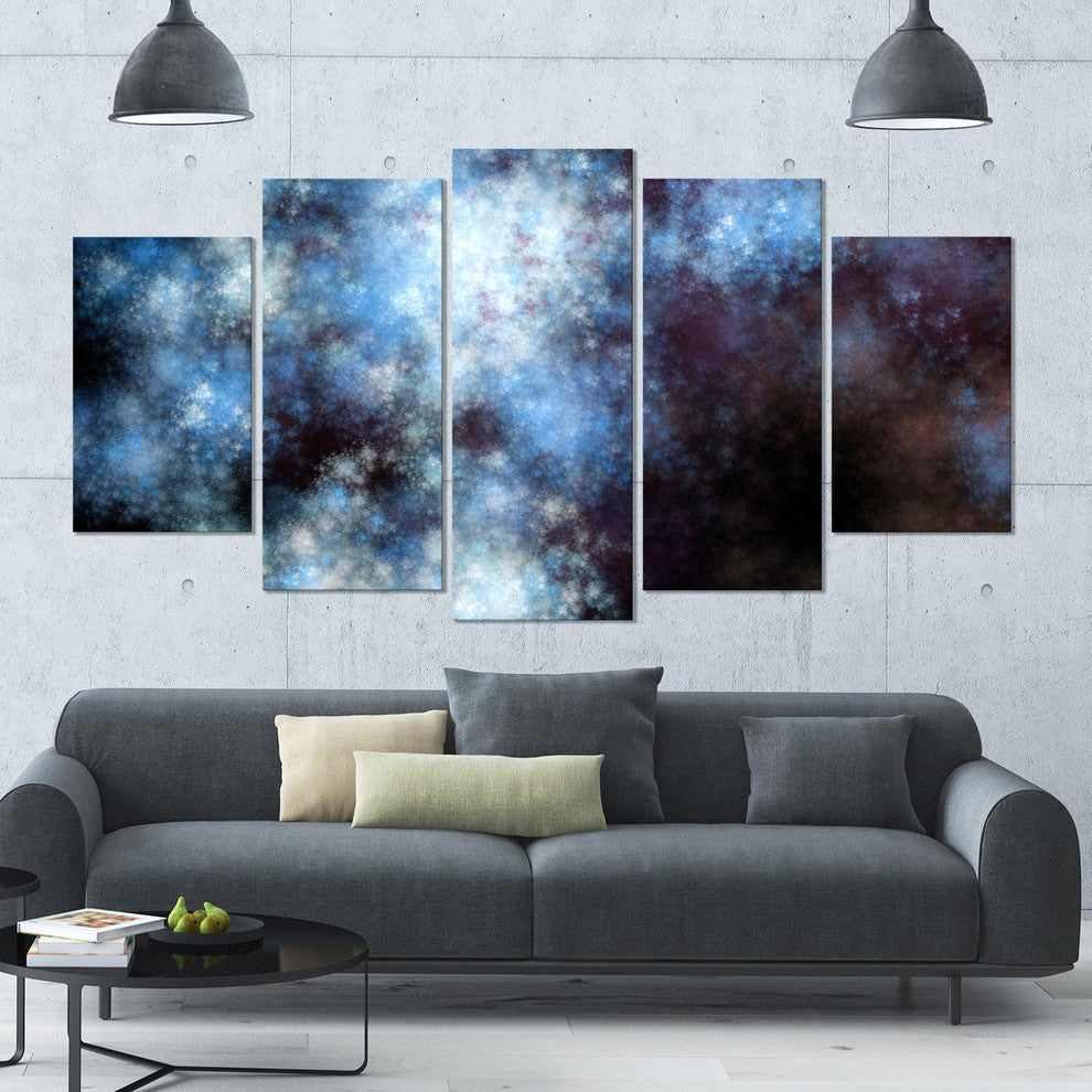 Blue White Starry Fractal Sky, Contemporary Art on Canvas, 60"x32", 5 Panels
