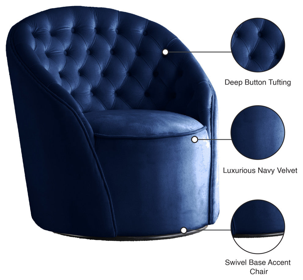 Alessio Velvet Upholstered Accent Chair, Navy