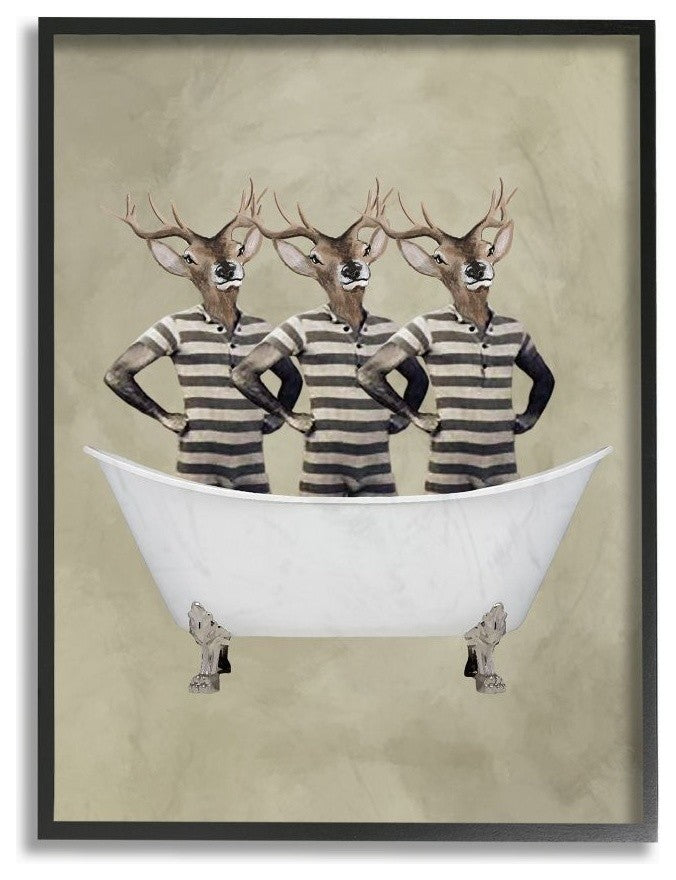 Three Deer Men In A Bathtub, Framed, 24"x30"
