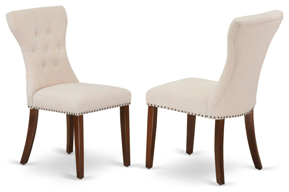 5 Pc Kitchen Set, Mahogany Small Dining Table, 4 Light Beige Dining Chairs