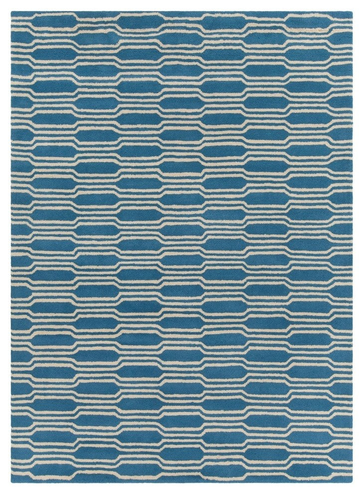 Davin Contemporary Area Rug, Aqua and Cream, 5'x7'