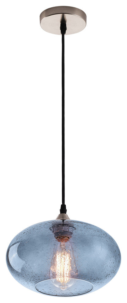 Modern 1-Light Blue Bubble Glass Design Brushed Nickel Pendant Light