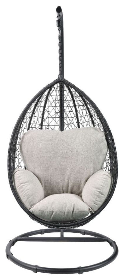 Jaiden Beige Fabric & Black Wicker Patio Swing Chair