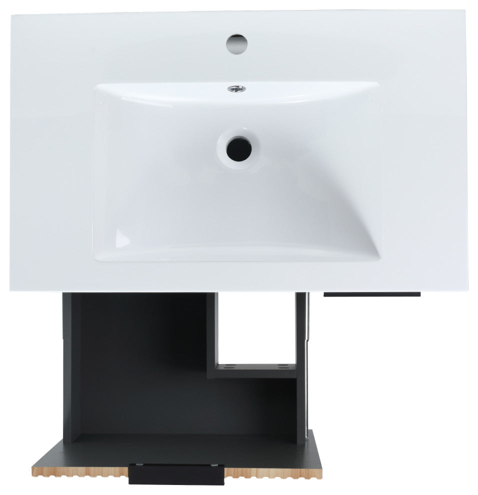 BNK Freestanding Raised Grain Bathroom Vanity With Resin Basin, Maple, 30"