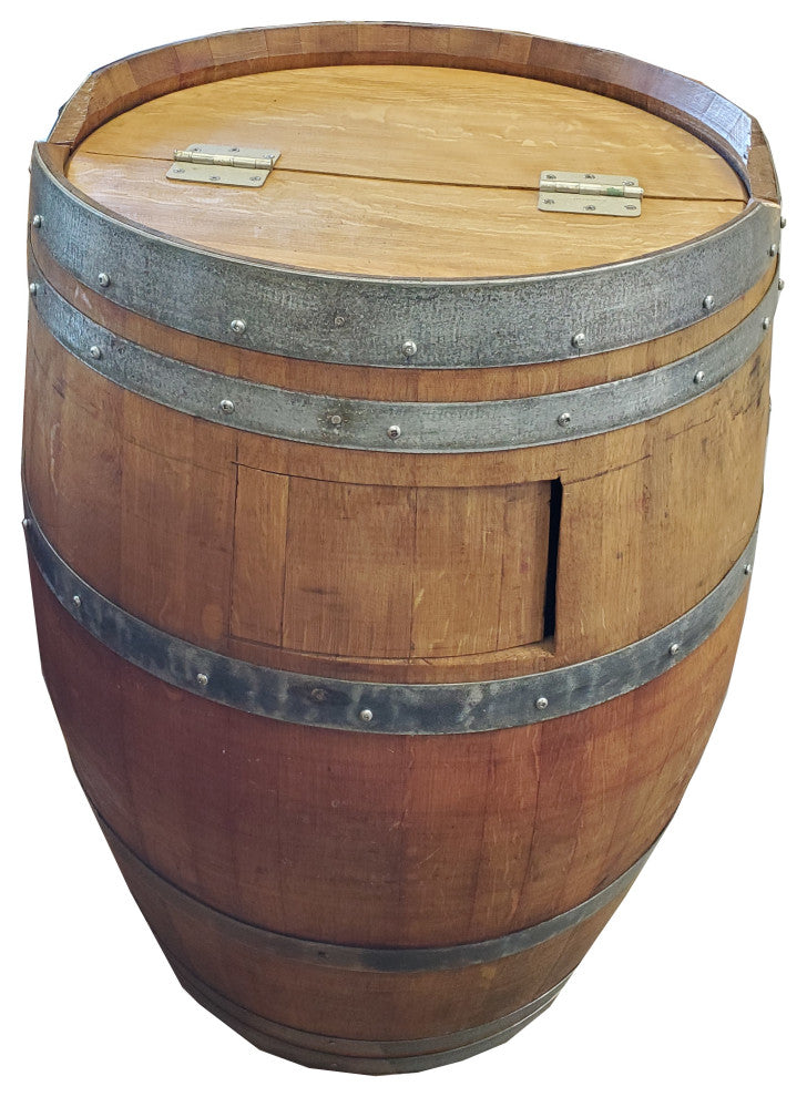 Wine Barrel Waste Receptacle, Lacquer finished, 26"W x 14"D x 35"H
