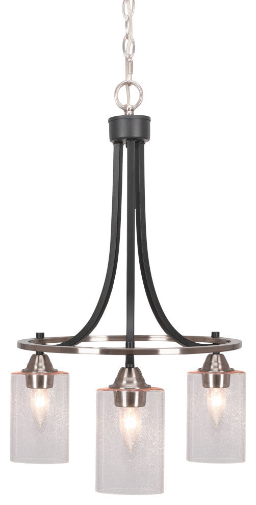 Paramount 3-Light Chandelier, Matte Black & Brushed Nickel, 4" Clear Bubble