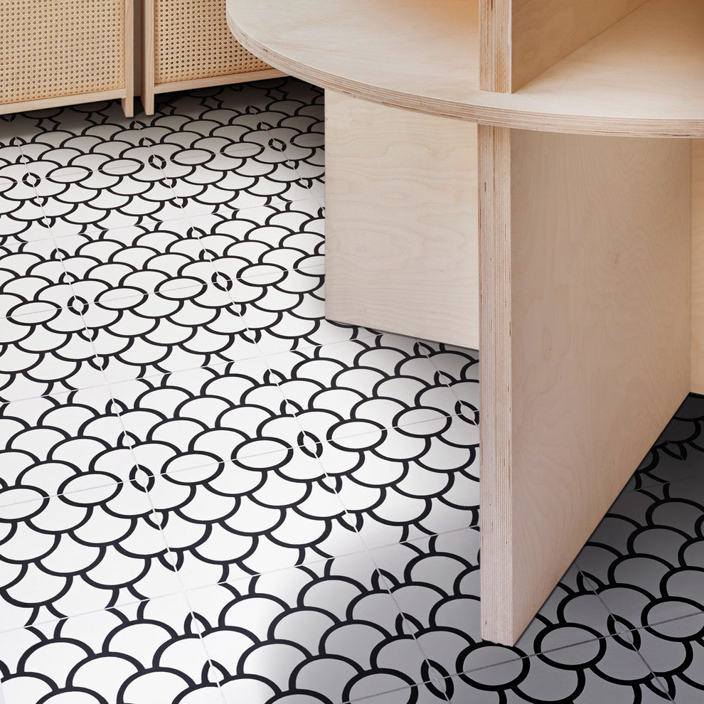 8"x8" Imouzar Handmade Cement Tile, White/Black, Set of 12