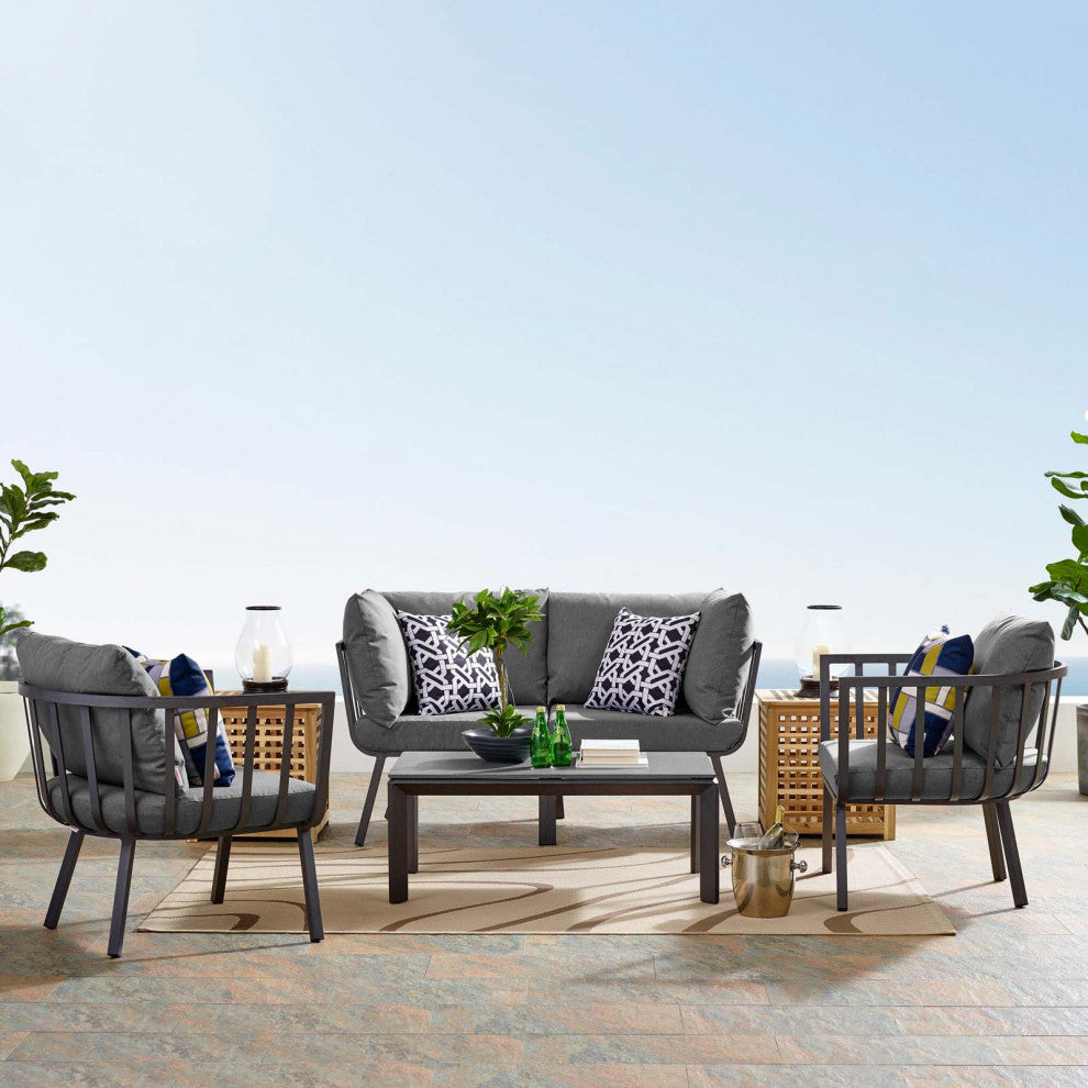 Lounge Sectional Sofa Chair Set, Aluminum, Metal, Gray, Modern, Outdoor