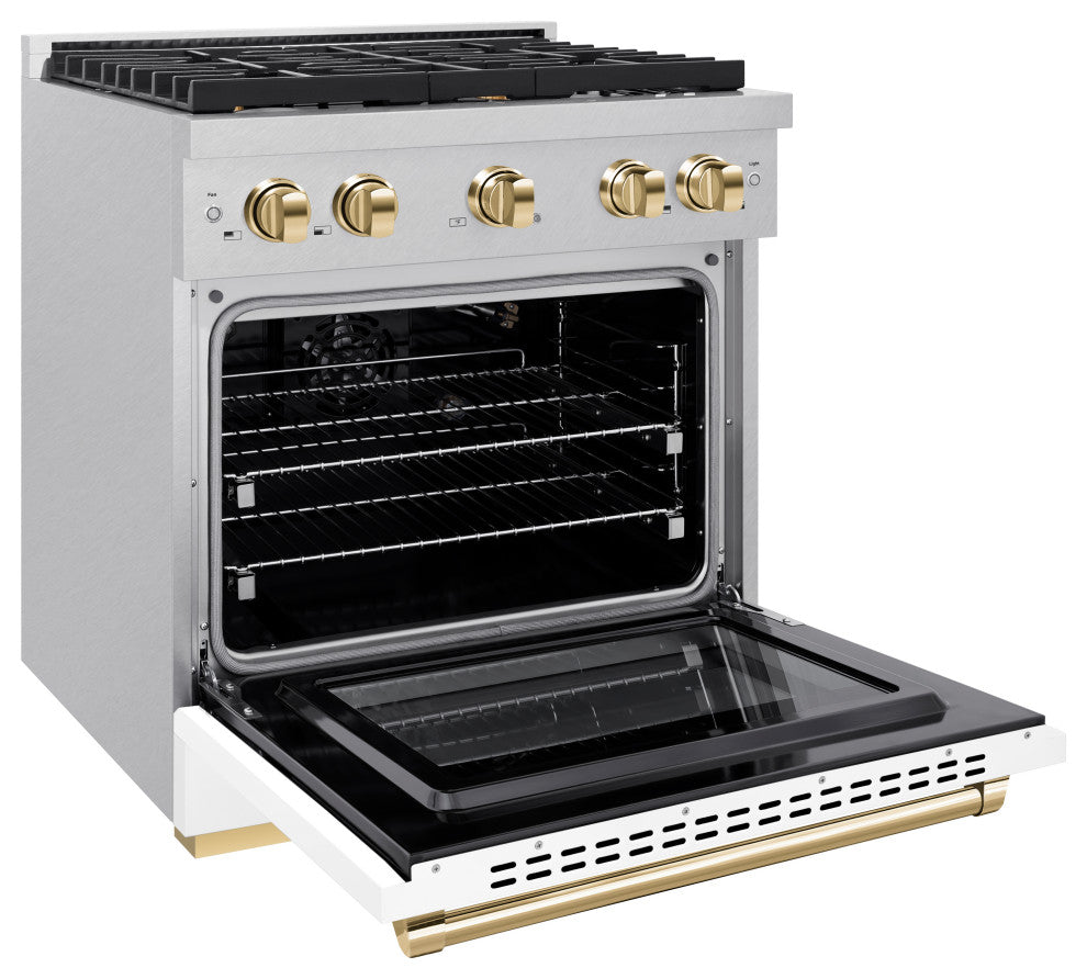 ZLINE 30" Gas Range, DuraSnow With White Matte and Gold SGRSZ-WM-30-G