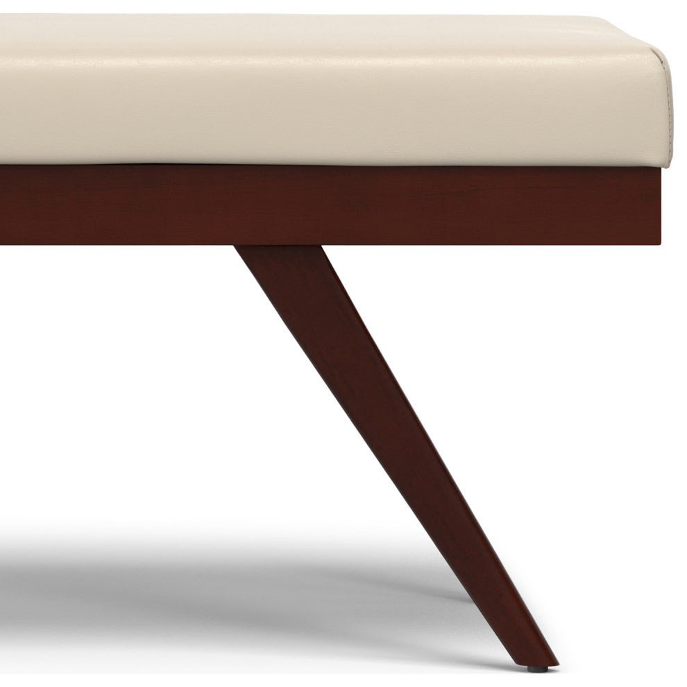 Chanelle Solid Hardwood Mid Century Ottoman Bench, Satin Cream