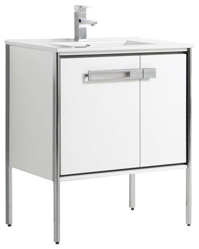 Oakville Bath Vanity, Ceramic Sink, White Matte, 30 Inch, Chrome Hardware