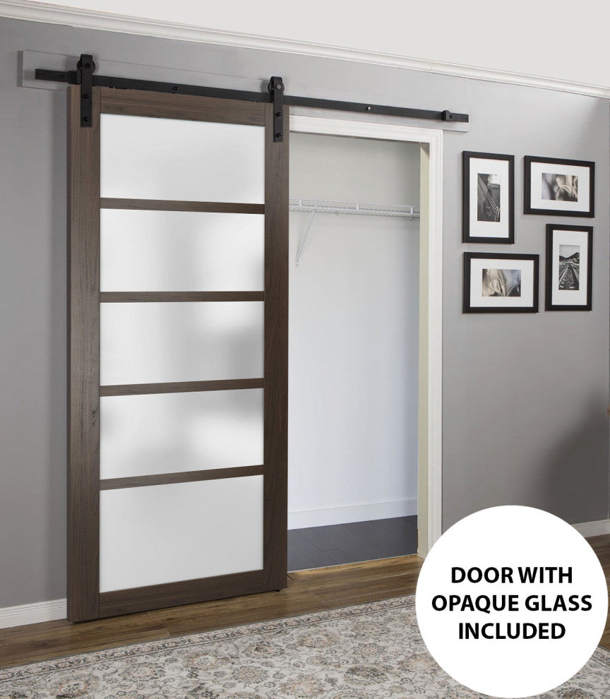 Barn Door 42 x 96 Frosted Glass, Quadro 4002 Chocolate Ash, Set 8' Rail