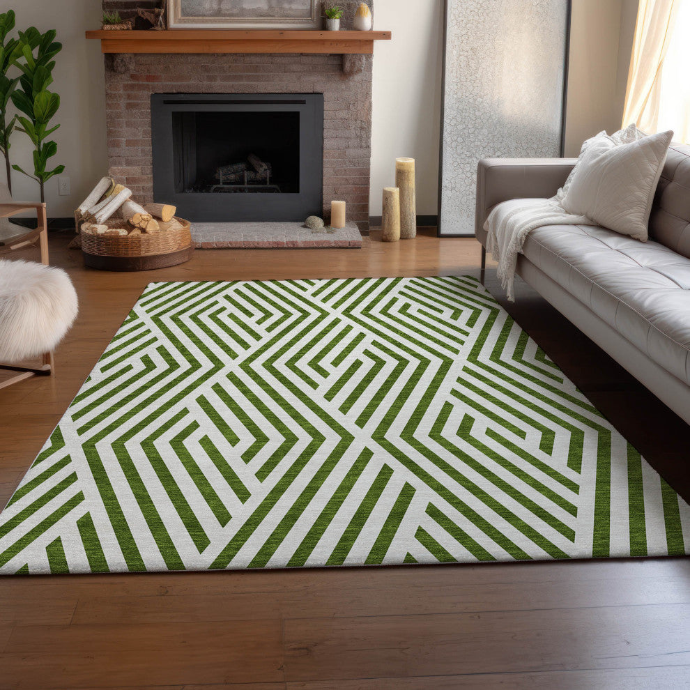 Premium Machine Washable Mayfield AMF550 Olive 5' x 7'6" Rug