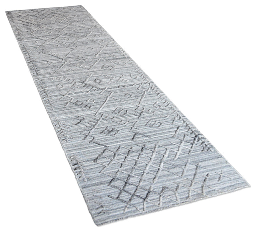 HAND WOVEN FLAT WEAVE KILIM POLYESTER AREA RUGS -Rectangle,Silver,Geometric, [Runner] 2'6''x10'