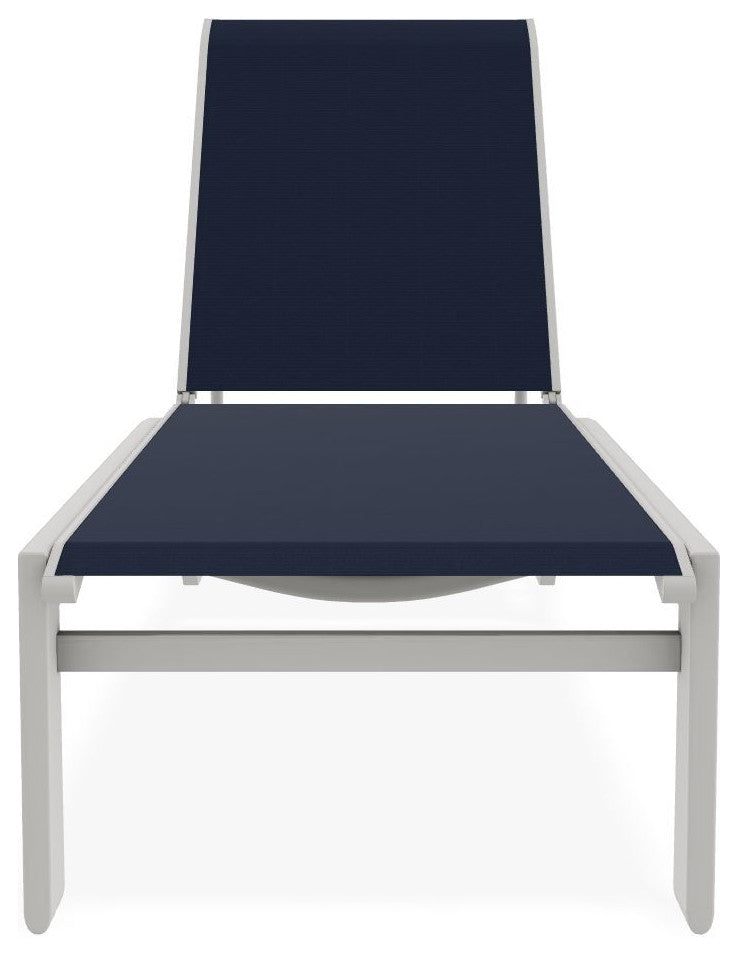 Kendall Sling Stackable Outdoor Chaise Lounge, Navy/Snow