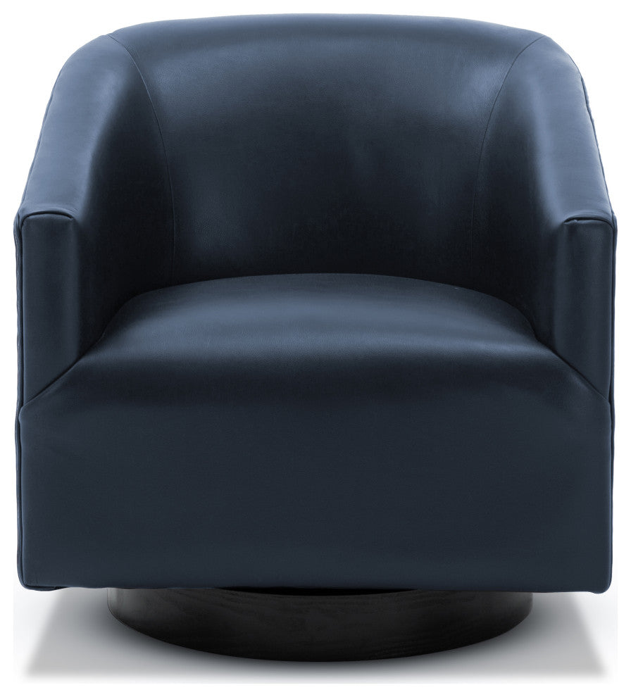 Geneva Charcoal Wood Base Swivel Chair, Midnight Blue
