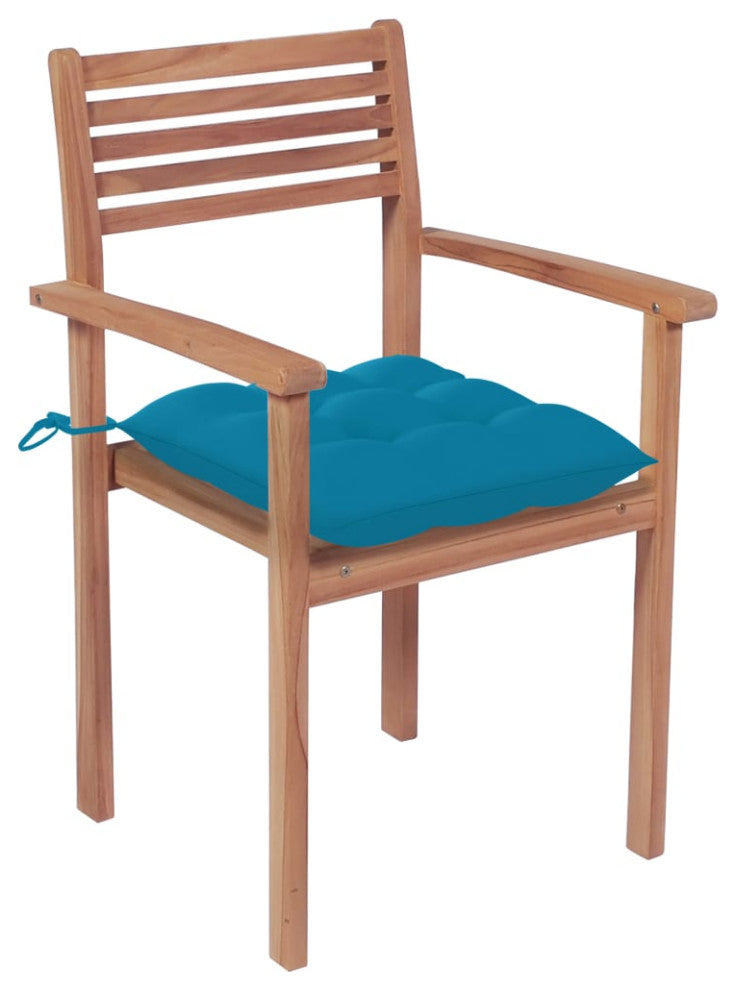 vidaXL 4x Solid Teak Wood Patio Chairs with Light Blue Cushions Lounge Seat