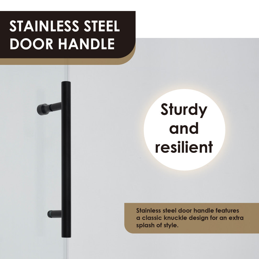 Lazaro Single Sliding Frameless Shower Door, Clear, Matte Black, 60"wx78"h