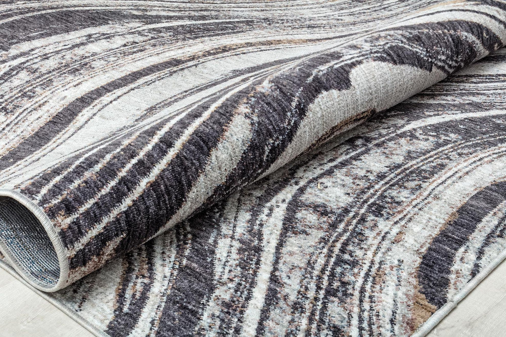Jade Gray Shore Abstract Contemporary Gray Recycled Area Rug, 2'6" X 8'