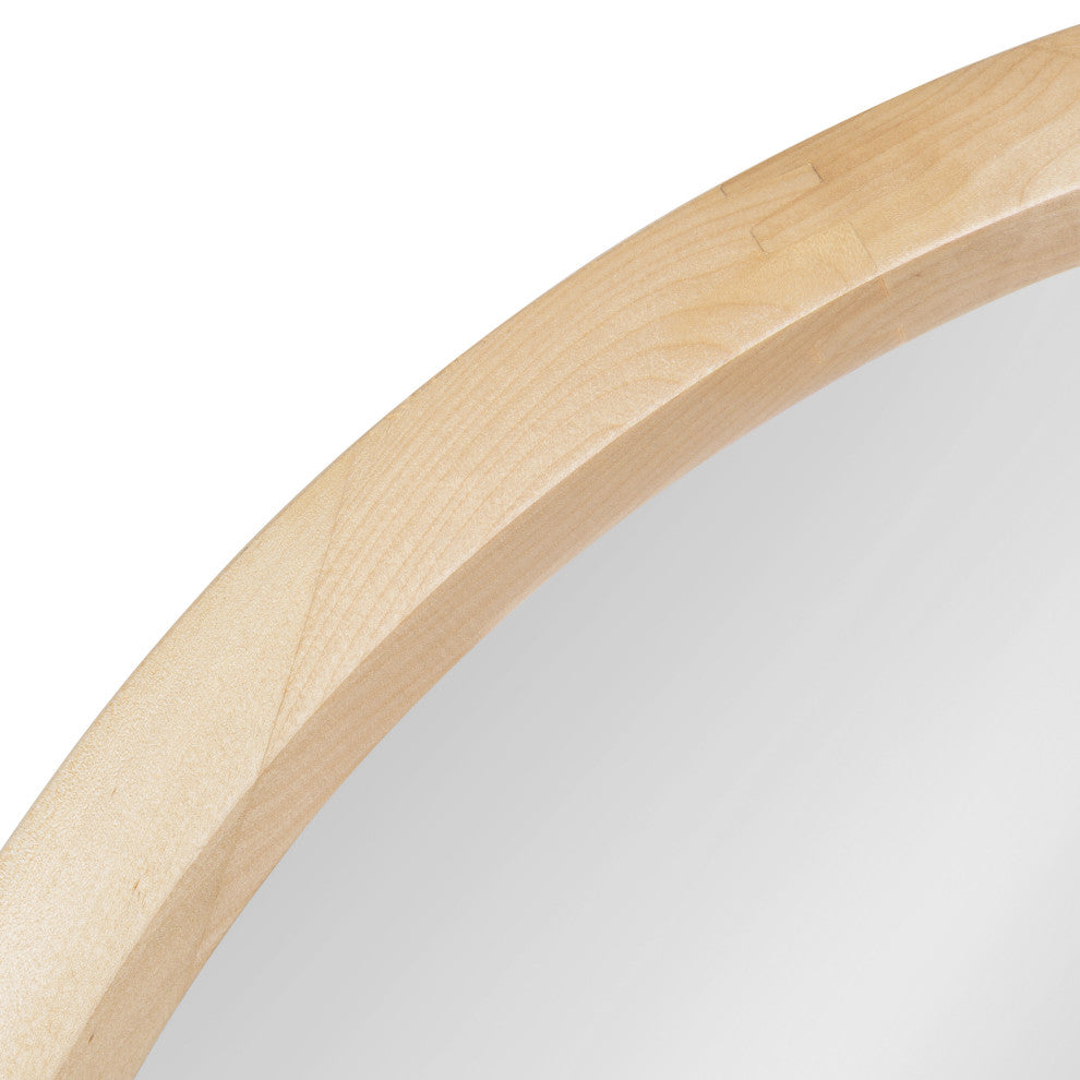 Pao Curved Framed Wood Wall Mirror, Natural, 28"