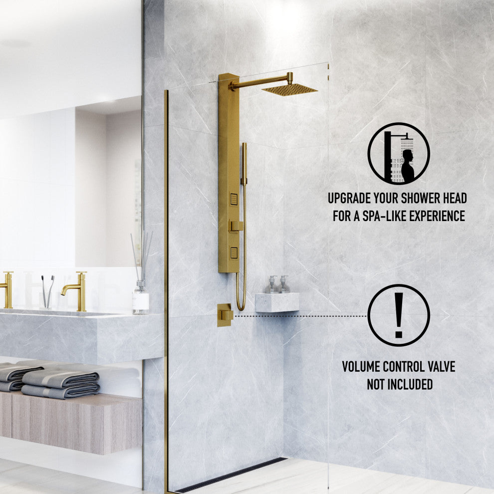 Orchid 39" H x 4" W 2-Jet Retro Shower Panel with Square Shower Head, Matte Brushed Gold