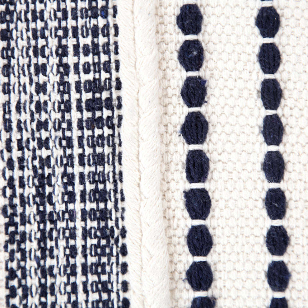 Navy and Ivory Seaside Striped Textured Pouf Ottoman