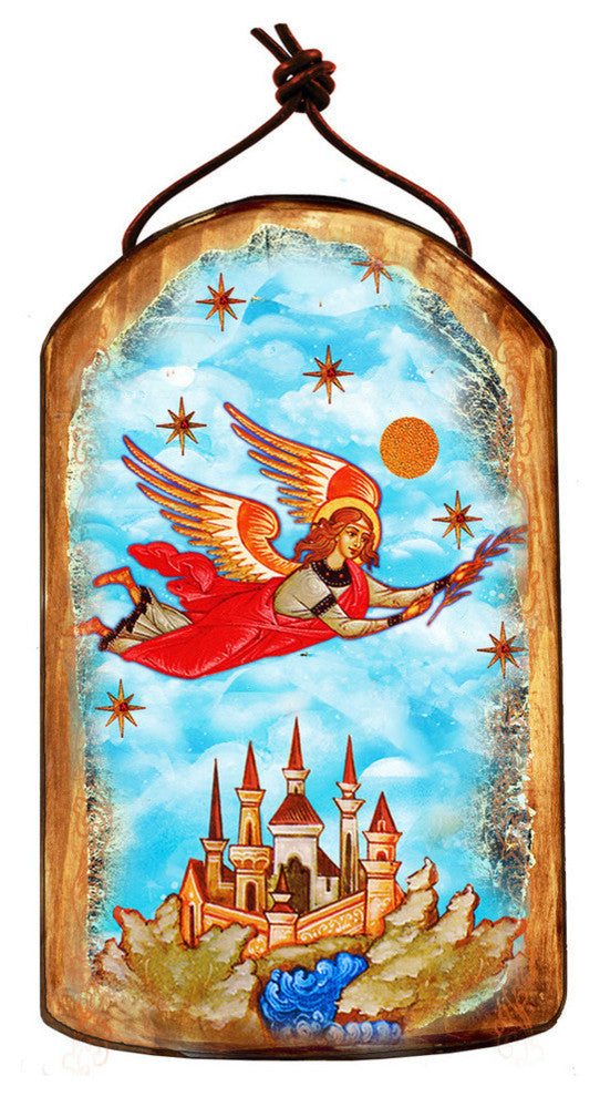 Icon Watching Over Flying Angel Wooden Ornament