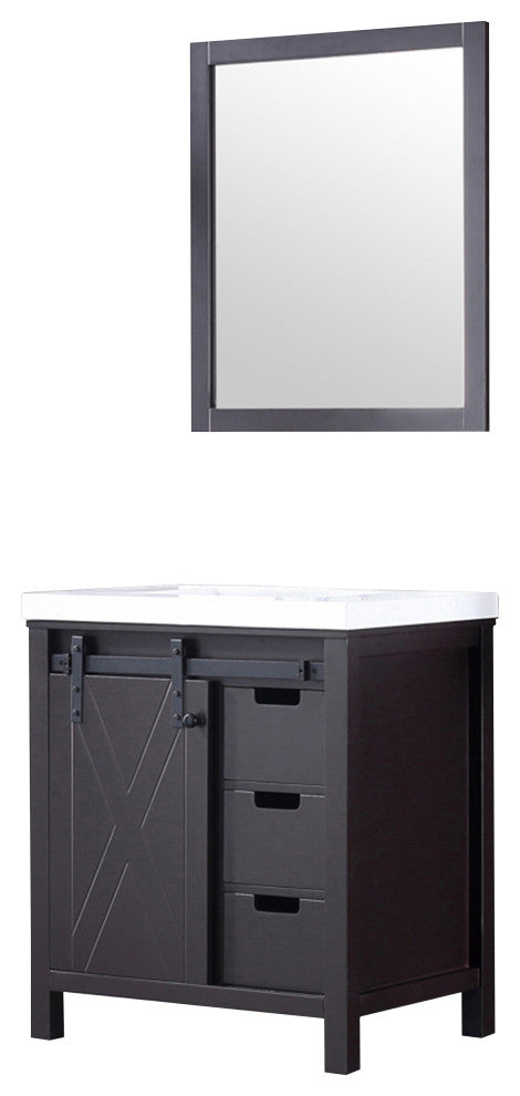 Marsyas 30" Brown Single Vanity Cabinet Quartz Top Square Sink, 28" Wall Mirror