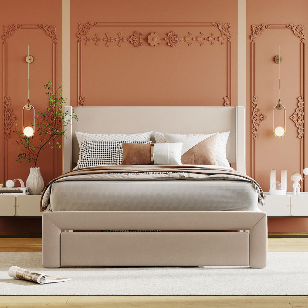 Gewnee Full Size Storage Bed Velvet Upholstered Platform Bed