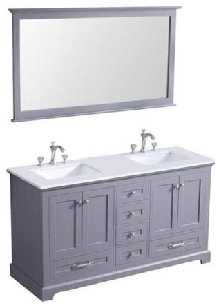 Dukes 60" Dark Grey Double Square Sink Vanity with Quartz Top, With Mirror